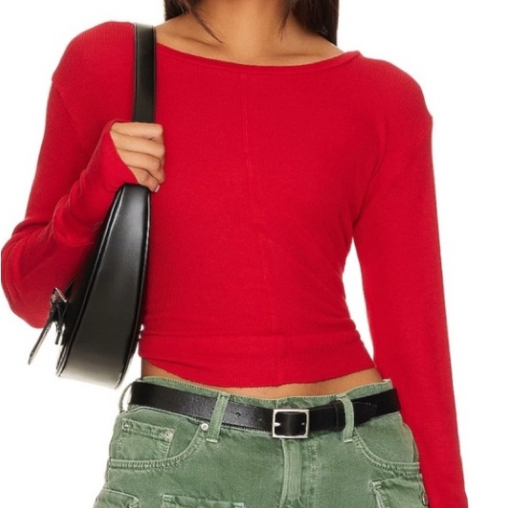 Bobi Red Pepper Long Sleeve Women's Crewneck Top Cropped XL